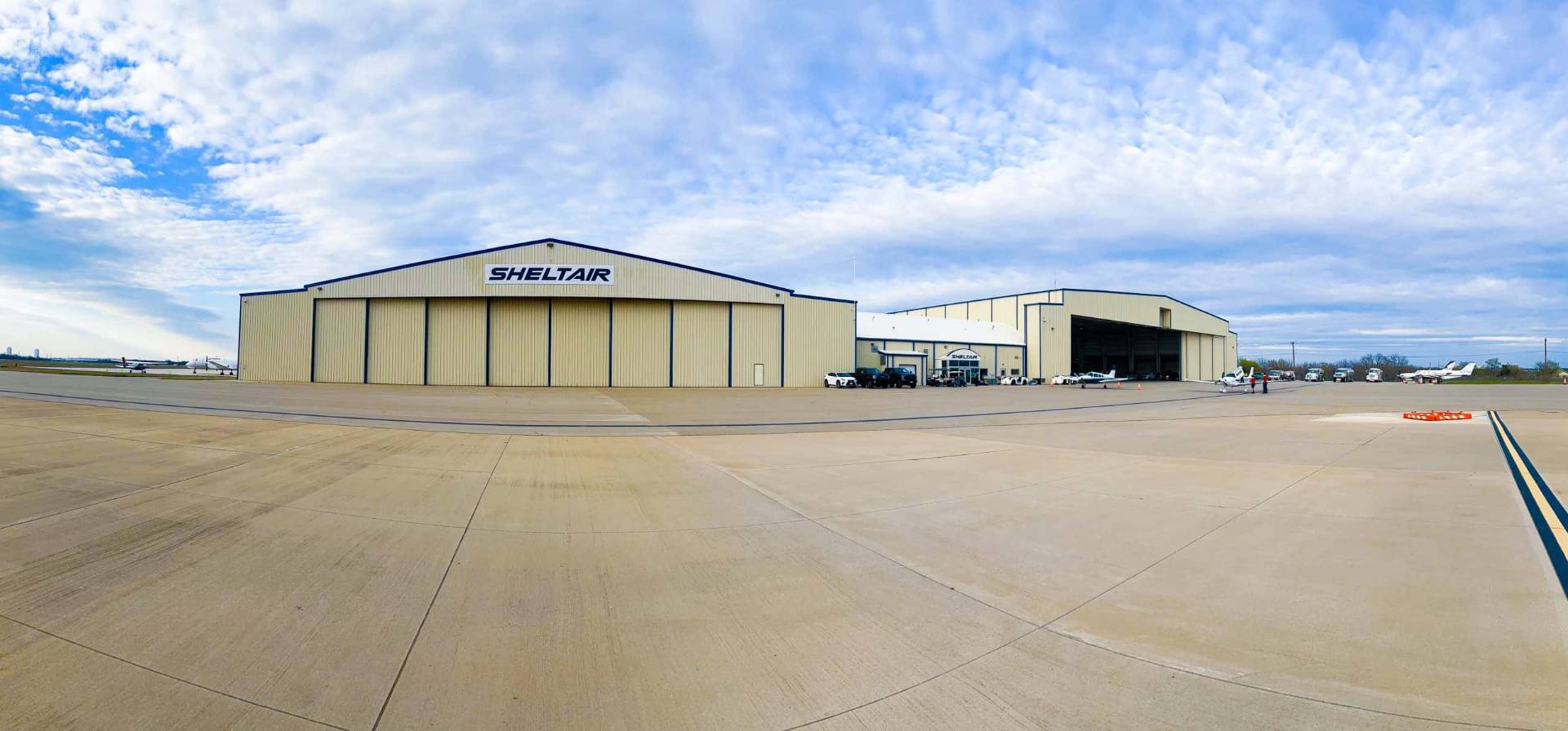 Sheltair FBO ramp and hangars at Denton Enterprise Airport